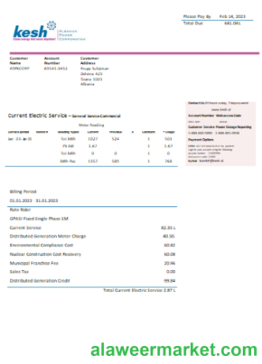 Albanian Power Corporation utility business bill, SCR